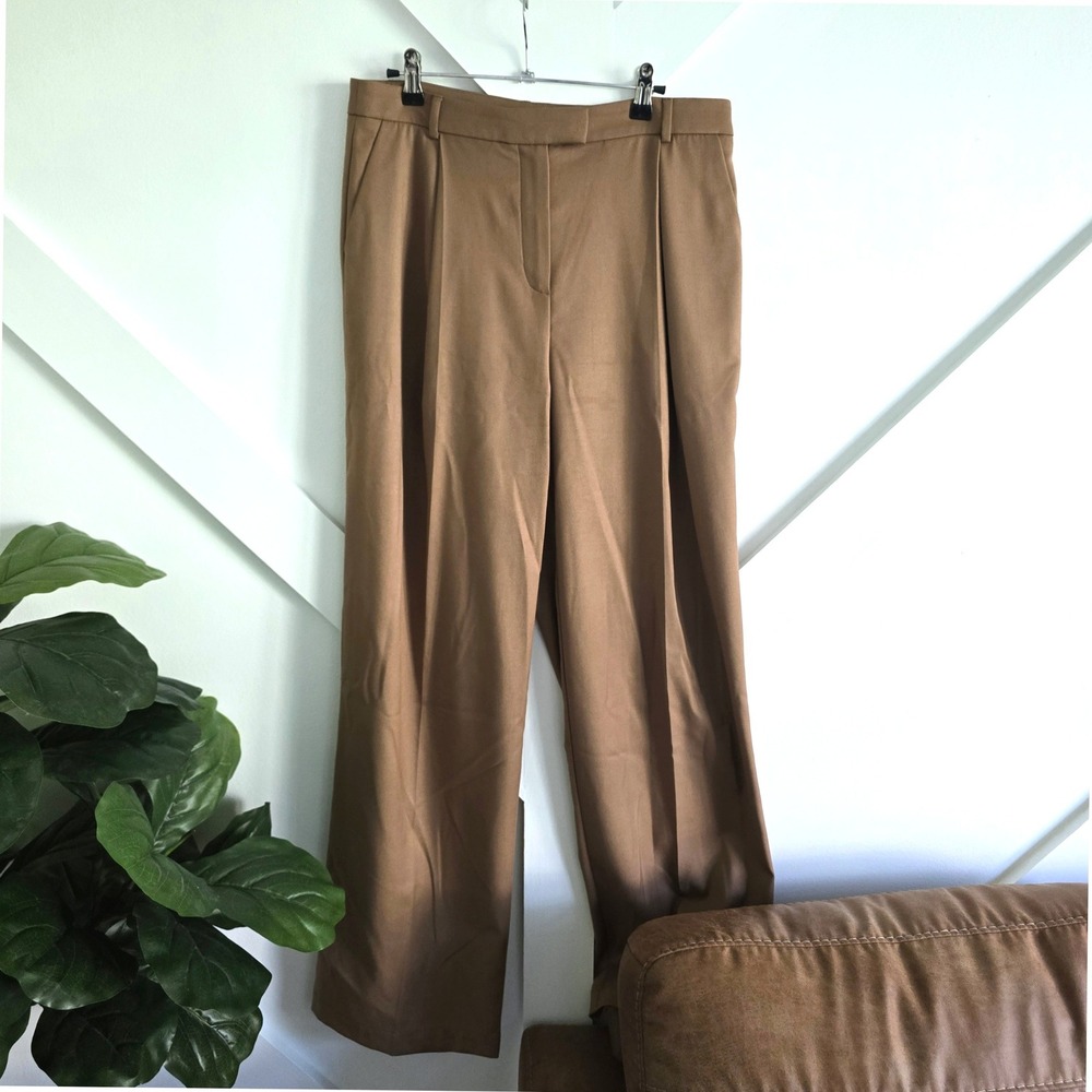 Marcella Wide Leg Trousers Women Medium Brown Pleated High Waist Office Slacks